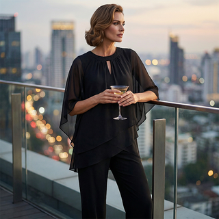 Jeannine | Ensemble Chemisier Asymétrique Superposé et Pantalon Large
