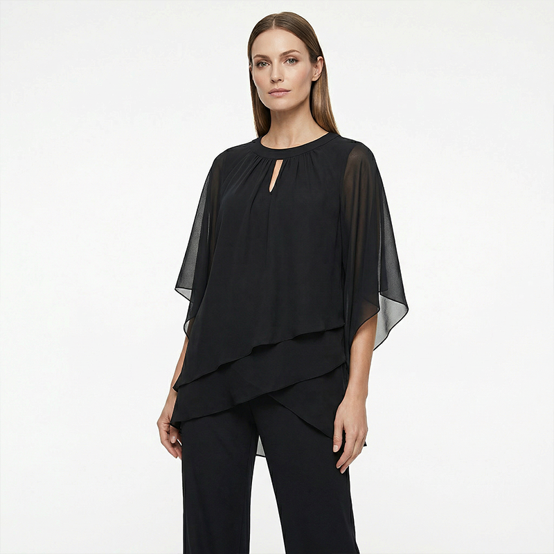 Jeannine | Ensemble Chemisier Asymétrique Superposé et Pantalon Large
