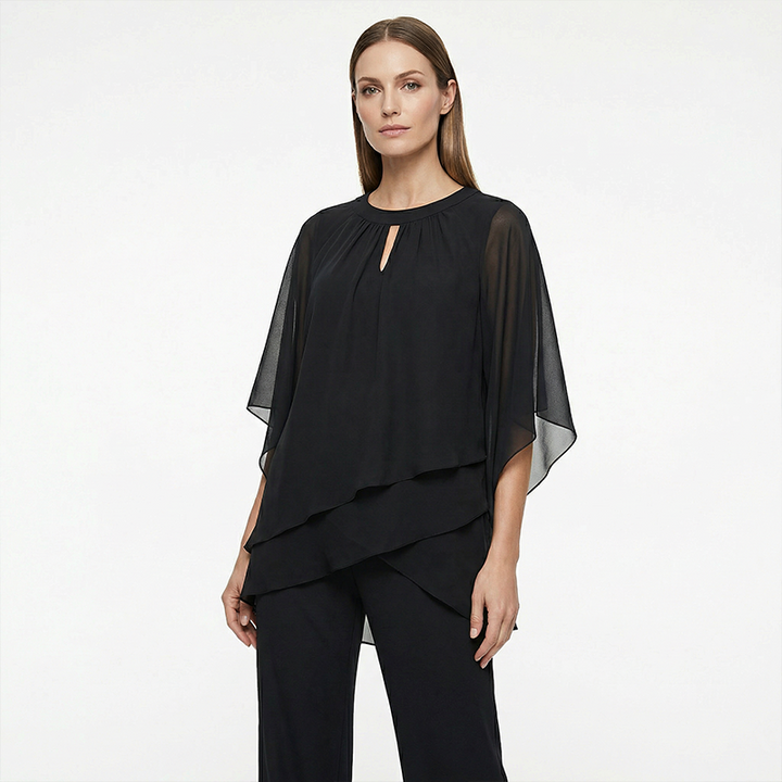 Jeannine | Ensemble Chemisier Asymétrique Superposé et Pantalon Large